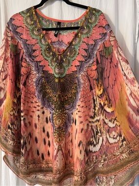 Boho Coral Pink Printed Women's Tunic Top sheer, Cover up or with a Tank .